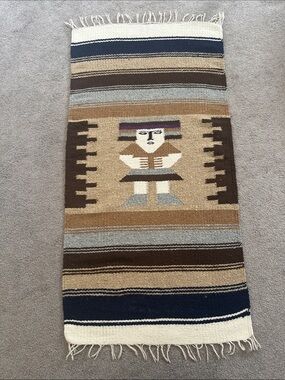 Handwoven Southwestern Style Brown and Tan Decorative Tapestry Hanging Art Rug